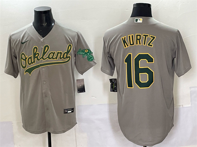 Men's Oakland Athletics #16 Nick Kurtz Grey Cool Base Stitched Baseball Jersey Men's Oakland Athletics #16 Nick Kurtz Grey Cool Base Stitched Baseball Jersey