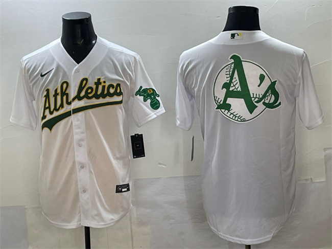 Men's Oakland Athletics Team Big Logo White Stitched Baseball Jersey 2 Men's Oakland Athletics Team Big Logo White Stitched Baseball Jersey 2