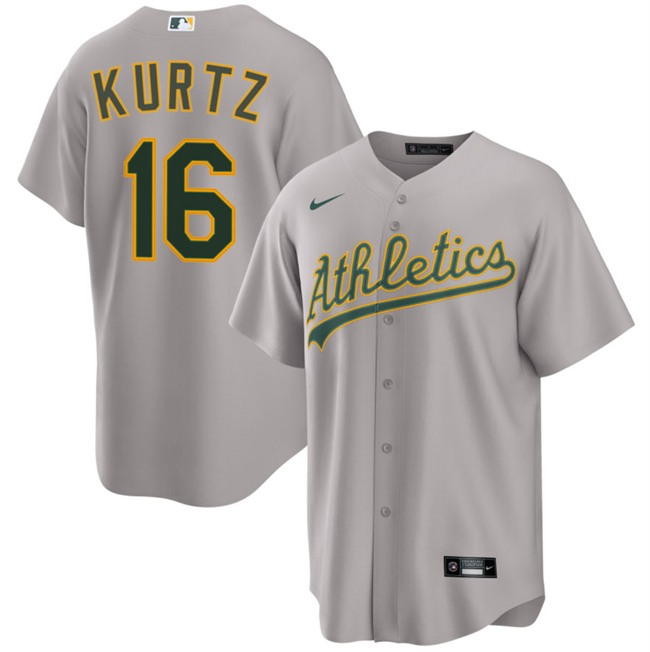 Men's Oakland Athletics #16 Nick Kurtz Grey 2024 Away Limited Stitched Jersey Men's Oakland Athletics #16 Nick Kurtz Grey 2024 Away Limited Stitched Jersey