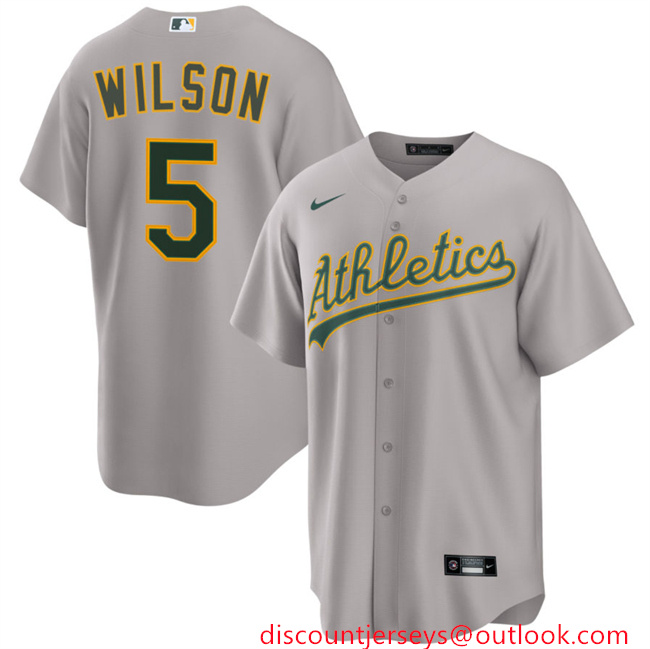 Men's Oakland Athletics #5 Jacob Wilson Grey 2024 Away Limited Stitched Jersey Men's Oakland Athletics #5 Jacob Wilson Grey 2024 Away Limited Stitched Jersey
