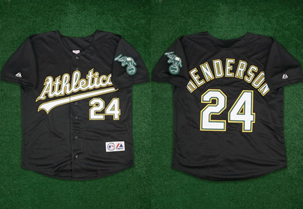 Men's Oakland Athletics #24 Rickey Henderson Black Team Patch Stitched Jersey Men's Oakland Athletics #24 Rickey Henderson Black Team Patch Stitched Jersey