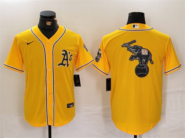 Men's Oakland Athletics Yellow Team Big Logo Cool Base Stitched Baseball Jersey Men's Oakland Athletics Yellow Team Big Logo Cool Base Stitched Baseball Jersey