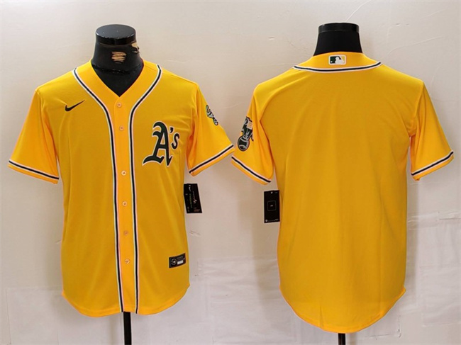 Men's Oakland Athletics Blank Yellow Cool Base Stitched Baseball Jersey Men's Oakland Athletics Blank Yellow Cool Base Stitched Baseball Jersey
