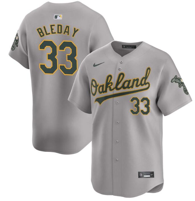 Men's Oakland Athletics #33 JJ Bleday Grey 2024 Away Limited Stitched Jersey Men's Oakland Athletics #33 JJ Bleday Grey 2024 Away Limited Stitched Jersey