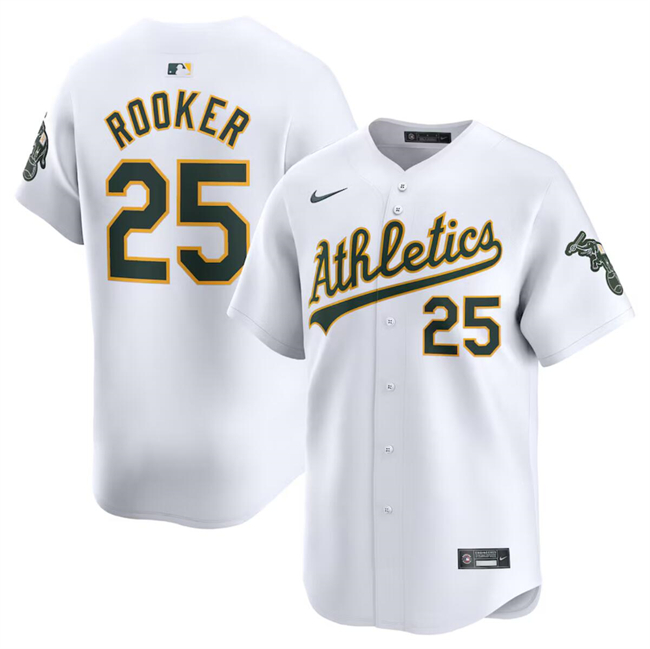 Men's Oakland Athletics #25 Brent Rooker White Home Limited Stitched Jersey Men's Oakland Athletics #25 Brent Rooker White Home Limited Stitched Jersey
