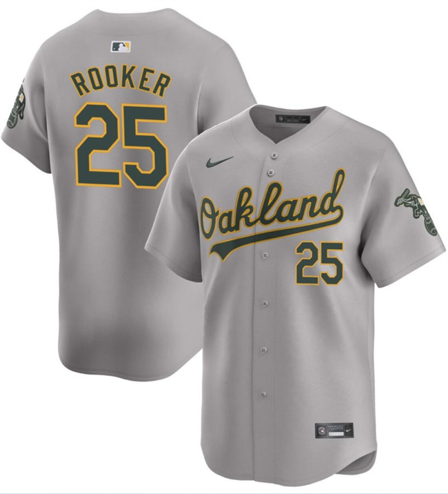 Men's Oakland Athletics #25 Brent Rooker Grey Away Limited Stitched Jersey Men's Oakland Athletics #25 Brent Rooker Grey Away Limited Stitched Jersey