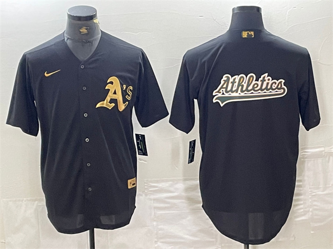 Men's Oakland Athletics Black Gold Team Big Logo Cool Base Stitched Baseball Jersey 3 Men's Oakland Athletics Black Gold Team Big Logo Cool Base Stitched Baseball Jersey 3