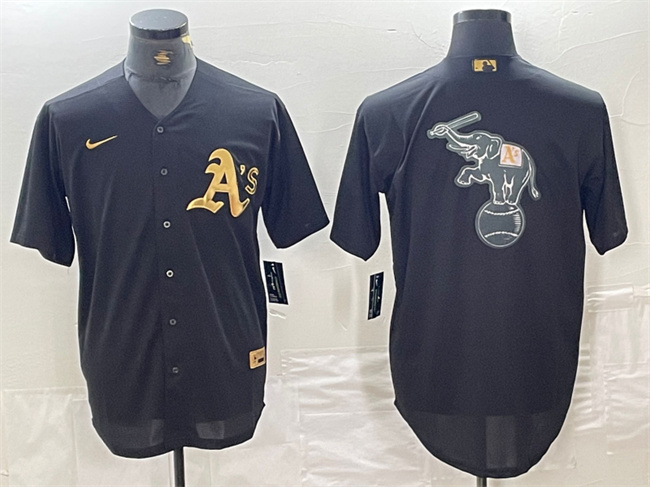 Men's Oakland Athletics Black Gold Team Big Logo Cool Base Stitched Baseball Jersey 1 Men's Oakland Athletics Black Gold Team Big Logo Cool Base Stitched Baseball Jersey 1