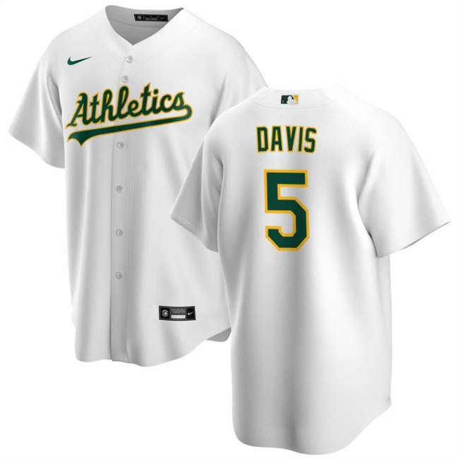 Men's Oakland Athletics #5 J.D. Davis White Cool Base Stitched Jersey Men's Oakland Athletics #5 J.D. Davis White Cool Base Stitched Jersey
