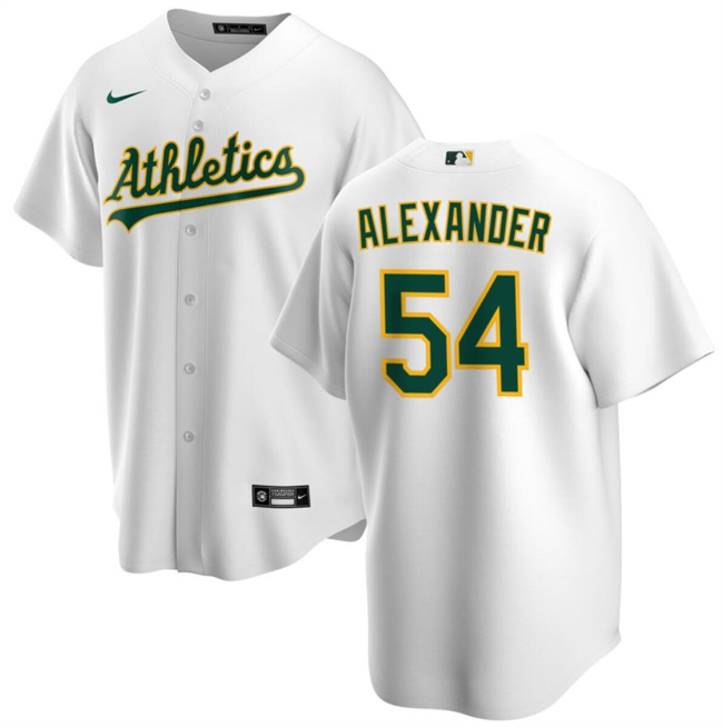 Men's Oakland Athletics #54 Scott Alexander White Cool Base Stitched Jersey Men's Oakland Athletics #54 Scott Alexander White Cool Base Stitched Jersey