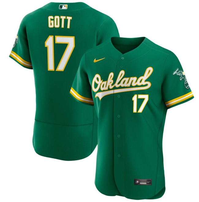 Men's Oakland Athletics #17 Trevor Gott Green Flex Base Stitched Jersey Men's Oakland Athletics #17 Trevor Gott Green Flex Base Stitched Jersey