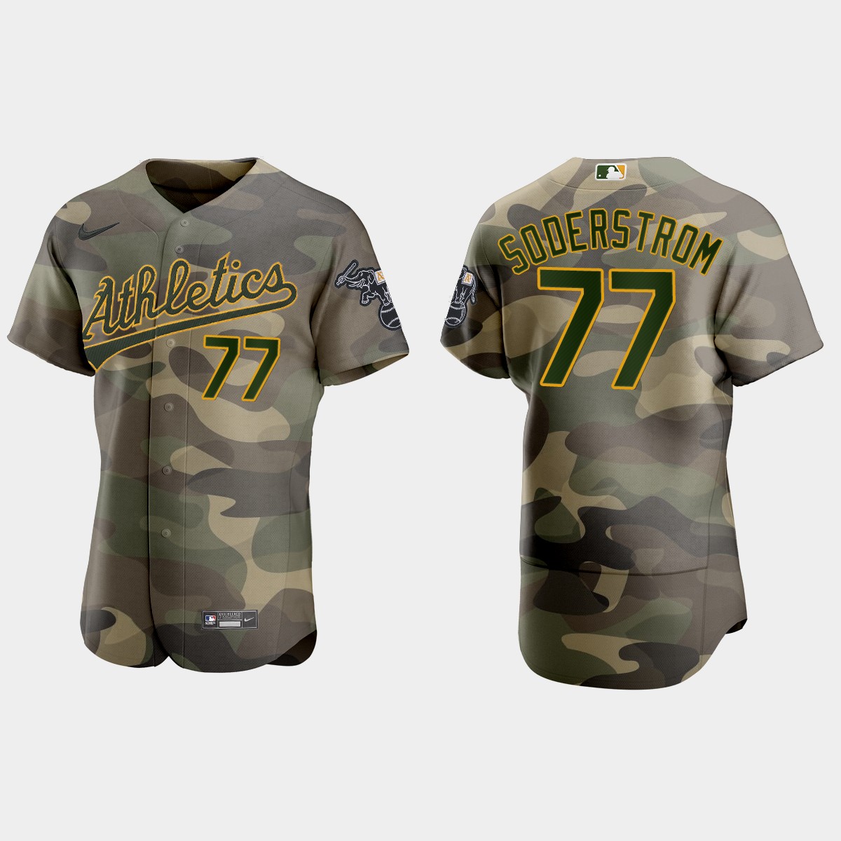 Oakland Athletics #77 Tyler Soderstrom Men's Nike 2021 Armed Forces Day Authentic MLB Jersey -Camo Oakland Athletics #77 Tyler Soderstrom Men's Nike 2021 Armed Forces Day Authentic MLB Jersey -Camo