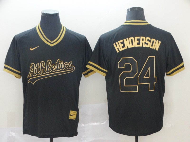 Athletics 24 Rickey Henderson Black Gold Nike Cooperstown Collection Legend V Neck Jersey Athletics 24 Rickey Henderson Black Gold Nike Cooperstown Collection Legend V Neck Jersey