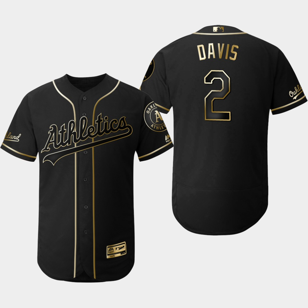 Athletics 2 Khris Davis Black Gold Flexbase Jersey Athletics 2 Khris Davis Black Gold Flexbase Jersey