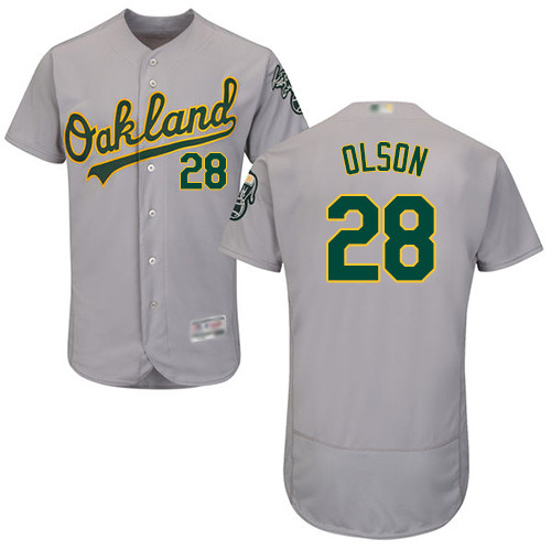 Athletics #28 Matt Olson Grey Flexbase Authentic Collection Stitched Baseball Jersey Athletics #28 Matt Olson Grey Flexbase Authentic Collection Stitched Baseball Jersey