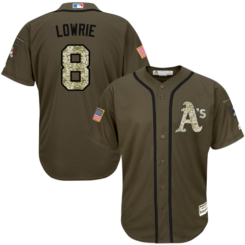 Athletics #8 Jed Lowrie Green Salute to Service Stitched Baseball Jersey Athletics #8 Jed Lowrie Green Salute to Service Stitched Baseball Jersey