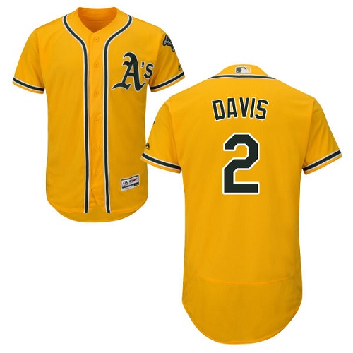 Athletics #2 Khris Davis Gold Flexbase Authentic Collection Stitched Baseball Jersey Athletics #2 Khris Davis Gold Flexbase Authentic Collection Stitched Baseball Jersey