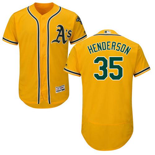 Athletics #35 Rickey Henderson Gold Flexbase Authentic Collection Stitched MLB Jersey Athletics #35 Rickey Henderson Gold Flexbase Authentic Collection Stitched MLB Jersey