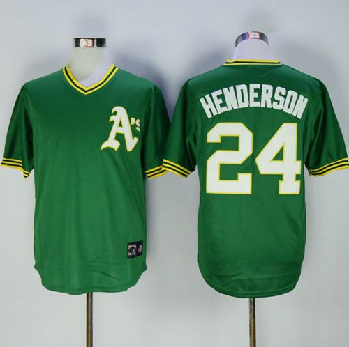Mitchell And Ness Athletics #24 Rickey Henderson Green Throwback Stitched MLB Jersey Mitchell And Ness Athletics #24 Rickey Henderson Green Throwback Stitched MLB Jersey