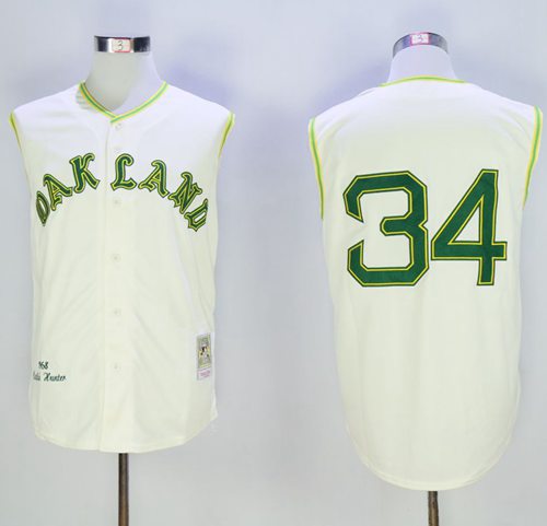 Mitchell And Ness 1968 Athletics #34 Rollie Fingers Cream Throwback Stitched MLB Jersey Mitchell And Ness 1968 Athletics #34 Rollie Fingers Cream Throwback Stitched MLB Jersey