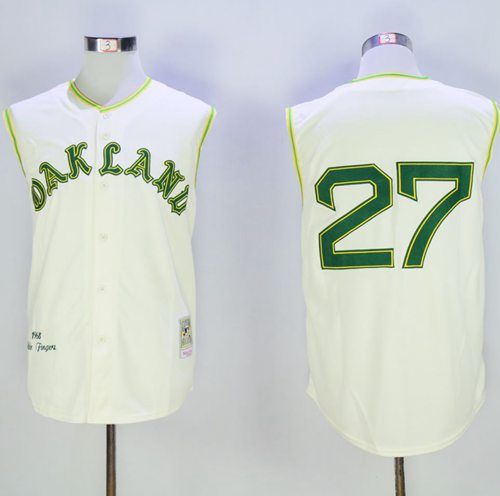 Mitchell And Ness 1968 Athletics #27 Catfish Hunter Cream Throwback Stitched MLB Jersey Mitchell And Ness 1968 Athletics #27 Catfish Hunter Cream Throwback Stitched MLB Jersey