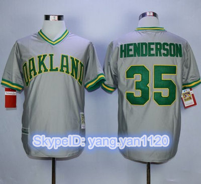 Mitchell And Ness Athletics #35 Rickey Henderson Grey Stitched MLB Jersey Mitchell And Ness Athletics #35 Rickey Henderson Grey Stitched MLB Jersey