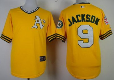 Oakland Athletics 9 Reggie Jackson 1968 M&N Throwback Yellow MLB Jerseys Oakland Athletics 9 Reggie Jackson 1968 M&N Throwback Yellow MLB Jerseys