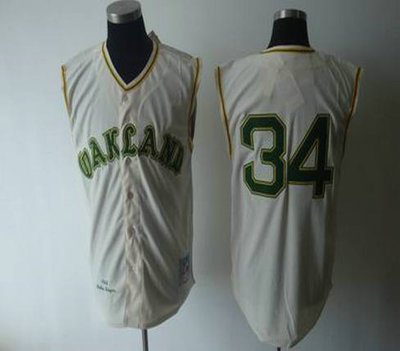 Oakland Atheltics 34 Rollie Fingers cream 1968 Mitchell Ness Jerseys