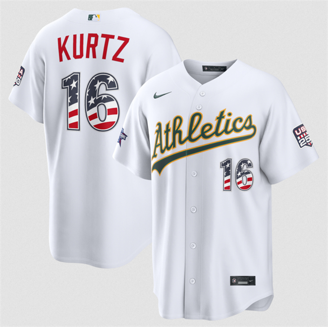 Men's Athletics #16 Nick Kurtz White 2026 All-Star Edition Stars & Stripes Stadium Pick-A-Player Stitched Baseball Jersey