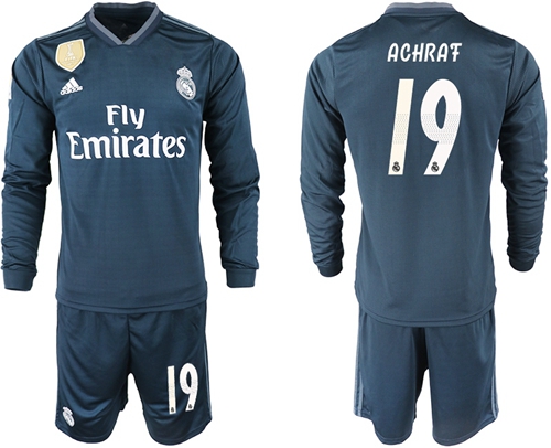Real Madrid #19 Achraf Away Long Sleeve Soccer Club Jersey Real Madrid #19 Achraf Away Long Sleeve Soccer Club Jersey