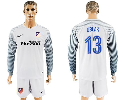 Atletico Madrid #13 Oblak White Goalkeeper Long Sleeves Soccer Club Jersey Atletico Madrid #13 Oblak White Goalkeeper Long Sleeves Soccer Club Jersey