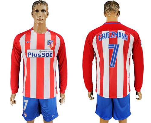 Atletico Madrid #7 Griezmann Home Long Sleeves Soccer Club Jersey Atletico Madrid #7 Griezmann Home Long Sleeves Soccer Club Jersey