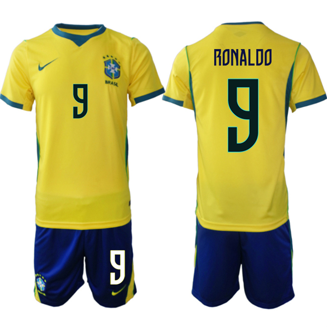 Men's Brazil national football team #9 Ronaldo Yellow 2026 Soccer Jersey Suit 001