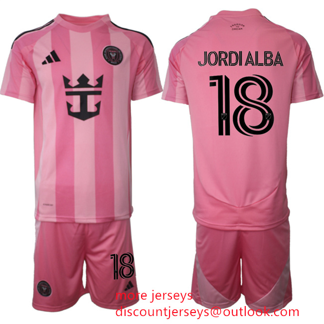 Men's Inter Miami CF #18 Jordi Alba 25 26 Pink Home Soccer Jersey Suit Men's Inter Miami CF #18 Jordi Alba 25 26 Pink Home Soccer Jersey Suit
