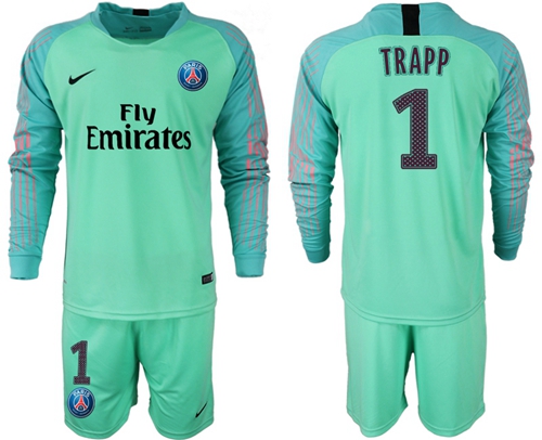 Paris Saint-Germain #1 Trapp Green Goalkeeper Long Sleeves Soccer Club Jersey Paris Saint-Germain #1 Trapp Green Goalkeeper Long Sleeves Soccer Club Jersey