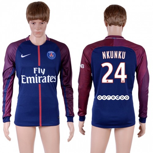 Paris Saint-Germain #24 Nkunku Home Long Sleeves Soccer Club Jersey Paris Saint-Germain #24 Nkunku Home Long Sleeves Soccer Club Jersey