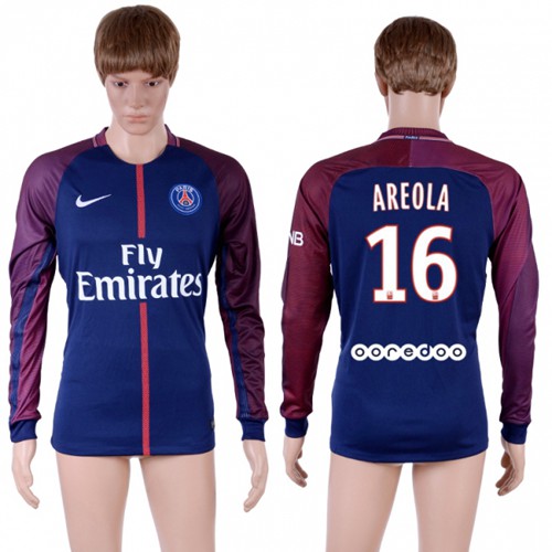 Paris Saint-Germain #16 Areola Home Long Sleeves Soccer Club Jersey Paris Saint-Germain #16 Areola Home Long Sleeves Soccer Club Jersey
