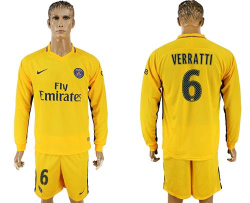 Paris Saint-Germain #6 Verratti Away Long Sleeves Soccer Club Jersey Paris Saint-Germain #6 Verratti Away Long Sleeves Soccer Club Jersey