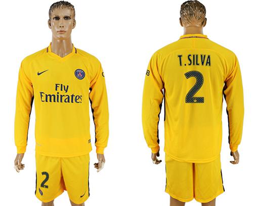 Paris Saint-Germain #2 T.Silva Away Long Sleeves Soccer Club Jersey Paris Saint-Germain #2 T.Silva Away Long Sleeves Soccer Club Jersey