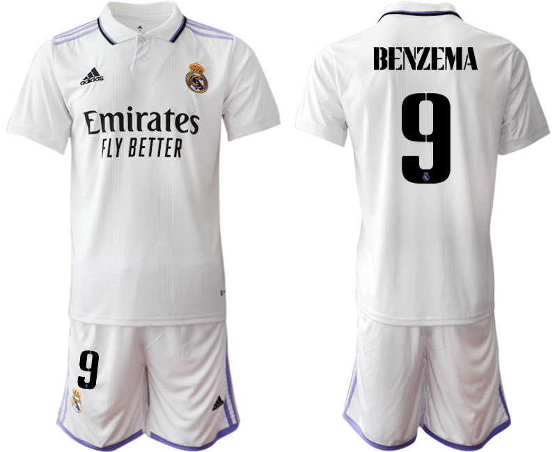 Men's Real Madrid #9 Karim Benzema 22 23 White Home Soccer Jersey Suit Men's Real Madrid #9 Karim Benzema 22 23 White Home Soccer Jersey Suit