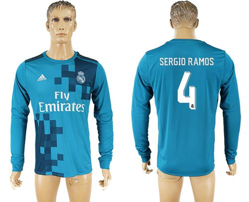 Real Madrid #4 Sergio Ramos Sec Away Long Sleeves Soccer Club Jersey Real Madrid #4 Sergio Ramos Sec Away Long Sleeves Soccer Club Jersey