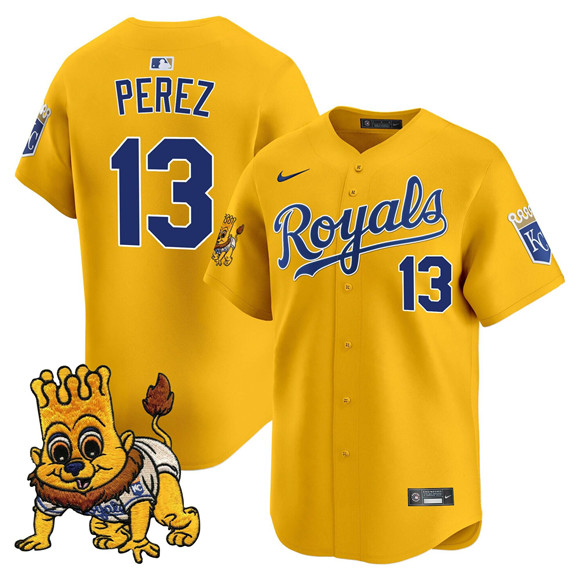 Men's Kansas City Royals #13 Salvador Perez Gold Sluggerrr Patch Vapor Limited Stitched Baseball Jersey Men's Kansas City Royals #13 Salvador Perez Gold Sluggerrr Patch Vapor Limited Stitched Baseball Jersey