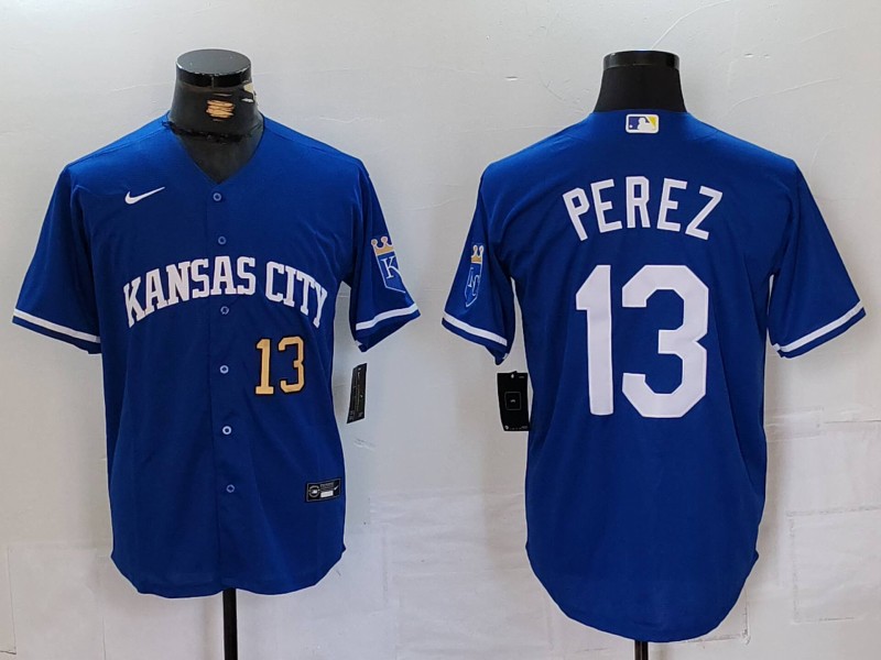 Men's Kansas City Royals #13 Salvador Perez Royal Cool Base Stitched Jersey 1 Men's Kansas City Royals #13 Salvador Perez Royal Cool Base Stitched Jersey 1