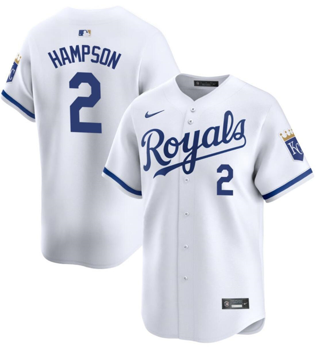 Men's Kansas City Royals #2 Garrett Hampson White 2024 Home Limited Cool Base Stitched Baseball Jersey Men's Kansas City Royals #2 Garrett Hampson White 2024 Home Limited Cool Base Stitched Baseball Jersey