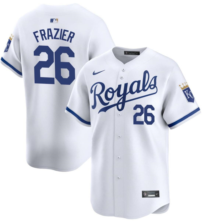 Men's Kansas City Royals #26 Adam Frazier White 2024 Home Limited Cool Base Stitched Baseball Jersey Men's Kansas City Royals #26 Adam Frazier White 2024 Home Limited Cool Base Stitched Baseball Jersey