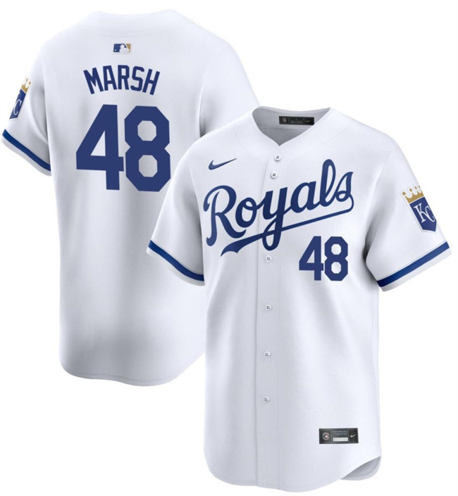Men's Kansas City Royals #48 Alec Marsh White 2024 Cool Base Home Limited Stitched Baseball Jersey Men's Kansas City Royals #48 Alec Marsh White 2024 Cool Base Home Limited Stitched Baseball Jersey