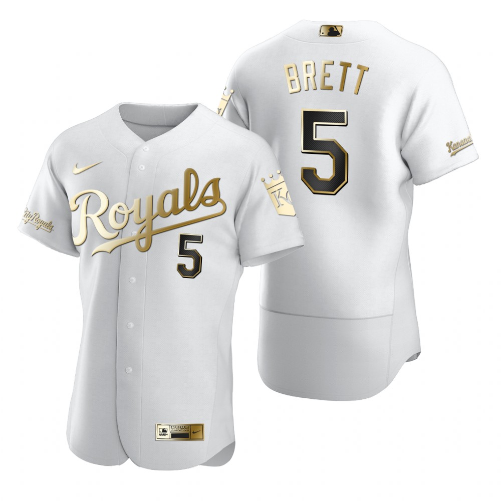 Kansas City Royals #5 George Brett White Nike Men's Authentic Golden Edition MLB Jersey Kansas City Royals #5 George Brett White Nike Men's Authentic Golden Edition MLB Jersey