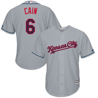 Kansas City Royals Lorenzo Cain Majestic Fashion Stars & Stripes Cool Base Player Jersey - Gray Kansas City Royals Lorenzo Cain Majestic Fashion Stars & Stripes Cool Base Player Jersey - Gray