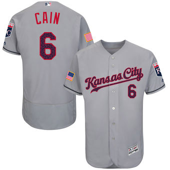 Kansas City Royals Lorenzo Cain Majestic Fashion Stars & Stripes FlexBase Player Jersey - Gray Kansas City Royals Lorenzo Cain Majestic Fashion Stars & Stripes FlexBase Player Jersey - Gray