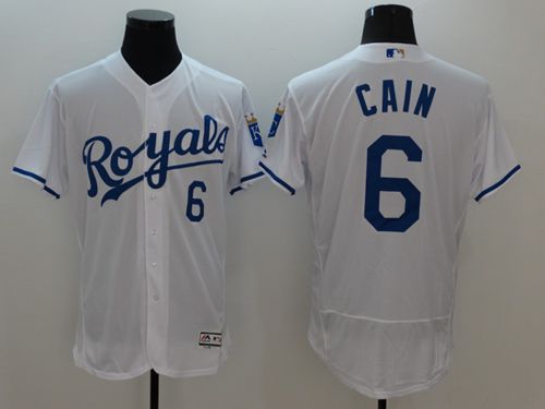 Royals #6 Lorenzo Cain White Flexbase Authentic Collection Stitched MLB Jersey Royals #6 Lorenzo Cain White Flexbase Authentic Collection Stitched MLB Jersey